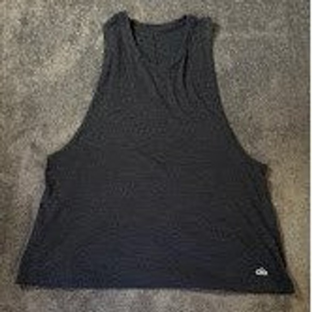 Alo Yoga Charcoal Black Heathered Muscle Tank Top L High Neck Dropped Armhole